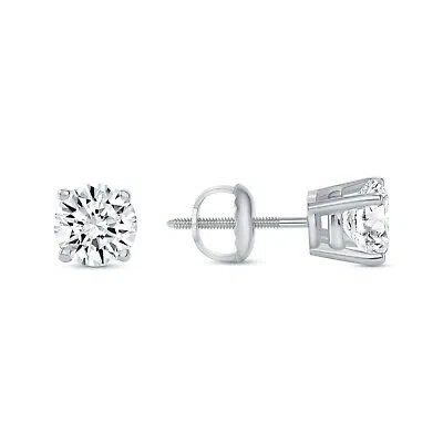 Pre-owned Shine Brite With A Diamond 1 Ct Round Lab Created Grown Diamond Earrings 18k White Gold F/vs Basket Screw In White/colorless