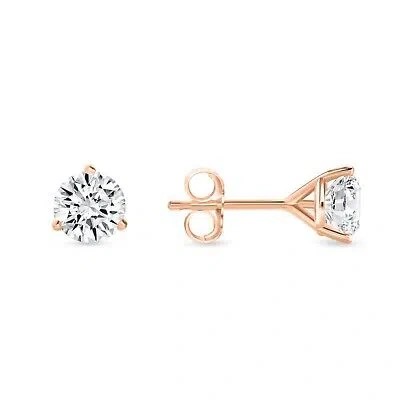 Pre-owned Shine Brite With A Diamond 1 Ct Round Labcreated Grown Diamond Earrings 14k Rose Gold F/vs Martini Pushback In White/colorless