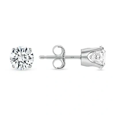 Pre-owned Shine Brite With A Diamond 1 Ct Round Labcreated Grown Diamond Earrings 14k White Gold D/vvs Crown Pushback In White/colorless
