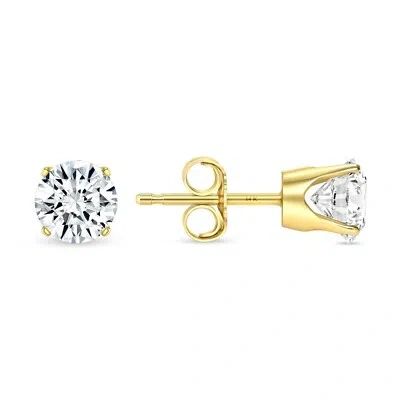 Pre-owned Shine Brite With A Diamond 1 Ct Round Labcreated Grown Diamond Earrings 14k Yellow Gold F/vs Crown Pushback