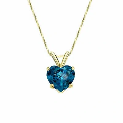 Pre-owned Shine Brite With A Diamond 1.25 Ct Heart Blue Created Diamond Solid 14k Yellow Gold Pendant 18" Necklace