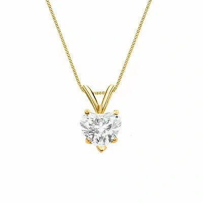 Pre-owned Shine Brite With A Diamond 1.25 Ct Heart Created Diamond Real Solid 14k Yellow Gold Pendant 18" Necklace In White/colorless