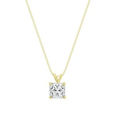 Pre-owned Shine Brite With A Diamond 1.25 Ct Princess 14k Yellow Gold Simulated Diamond Solitaire Pendant Necklace 18 In White/colorless