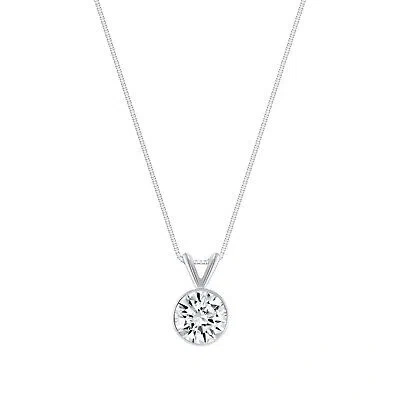 Pre-owned Shine Brite With A Diamond 1.25 Ct Round 14k White Gold Simulated Diamond Solitaire Pendant Necklace Bezel In White/colorless