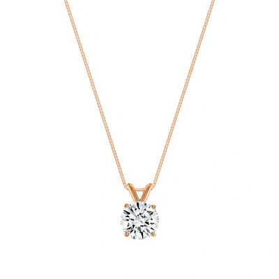 Pre-owned Shine Brite With A Diamond 1.25 Ct Round Brilliant Cut Solid 14k Rose Gold Solitaire Pendant 18" Necklace In White/colorless
