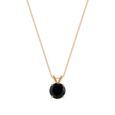 Pre-owned Shine Brite With A Diamond 1.25 Ct Round Created Diamond Black Real 14k Rose Gold Pendant 18" Necklace In Pink