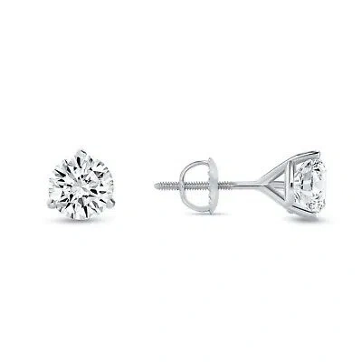 Pre-owned Shine Brite With A Diamond 1.25 Ct Round Cut Earrings Studs Solid Real 18k White Gold Screw Back Martini In White/colorless