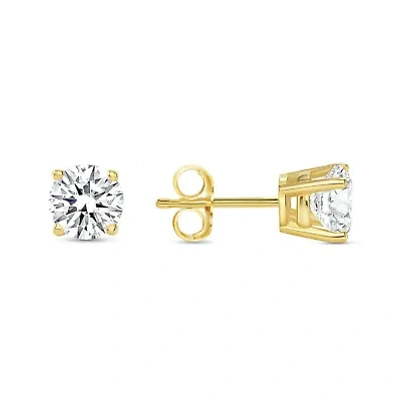 Pre-owned Shine Brite With A Diamond 1.25 Ct Round Cut Earrings Studs Solid Real 18k Yellow Gold Push Back Basket In White/colorless