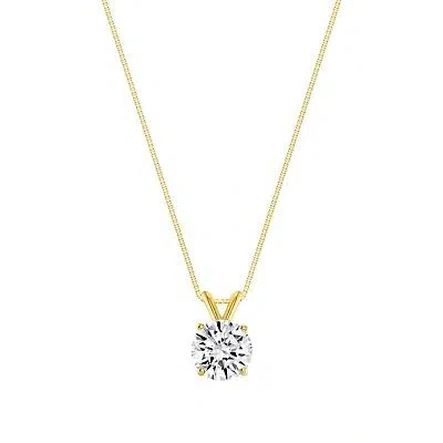 Pre-owned Shine Brite With A Diamond 1.25 Ct Round Cut 14k Real Yellow Gold Created Diamond Pendant Necklace 18" In White/colorless