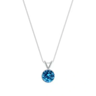 Pre-owned Shine Brite With A Diamond 1.25 Ct Round Cut Blue Solid 18k White Gold Solitaire Bezel Pendant 18" Necklace