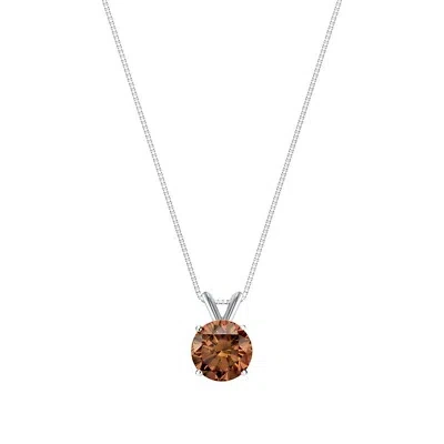 Pre-owned Shine Brite With A Diamond 1.25 Ct Round Cut Brown Solid 14k White Gold Solitaire Pendant 18" Necklace