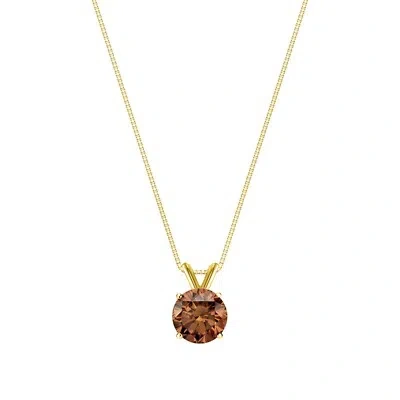 Pre-owned Shine Brite With A Diamond 1.25 Ct Round Cut Brown Solid 18k Yellow Gold Solitaire Pendant 18" Necklace