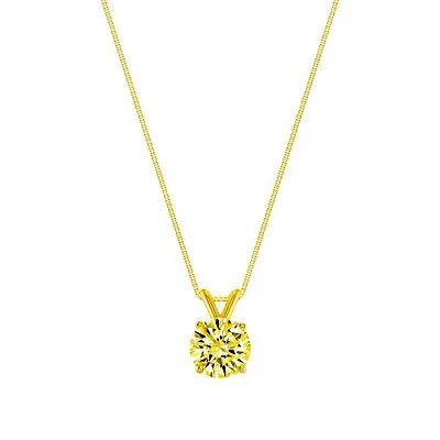 Pre-owned Shine Brite With A Diamond 1.25 Ct Round Cut Canary Solid 14k Yellow Gold Solitaire Pendant 18" Necklace