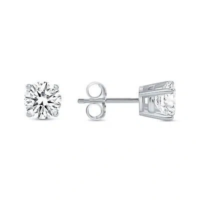 Pre-owned Shine Brite With A Diamond 1.25 Ct Round Earrings Studs Solid 18k White Gold Brilliant Cut Push Back Basket In White/colorless