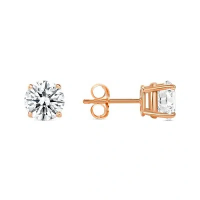 Pre-owned Shine Brite With A Diamond 1.25 Ct Round Lab Created Grown Diamond Earrings 14k Rose Gold E/vvs Basket Push In White/colorless