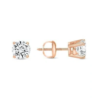 Pre-owned Shine Brite With A Diamond 1.25 Ct Round Labcreated Grown Diamond Earrings 14k Rose Gold E/vvs Basket Screw In White/colorless
