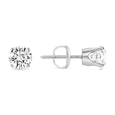 Pre-owned Shine Brite With A Diamond 1.25 Ct Round Labcreated Grown Diamond Earrings 14k White Gold E/vvs Crown Screw In White/colorless