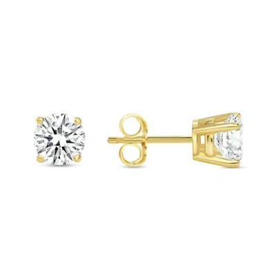 Pre-owned Shine Brite With A Diamond 1.5 Ct Round Cut Earrings Studs Solid Real 18k Yellow Gold Push Back Basket In White/colorless