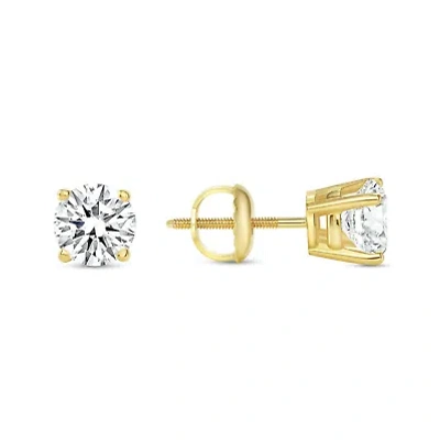 Pre-owned Shine Brite With A Diamond 1.5 Ct Round Cut Earrings Studs Solid Real 18k Yellow Gold Screw Back Basket In White/colorless
