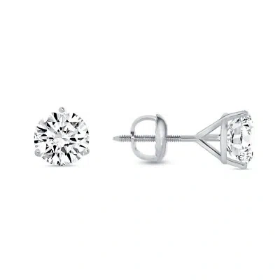Pre-owned Shine Brite With A Diamond 1.5 Ct Round Labcreated Grown Diamond Earrings 14k White Gold E/vvs 3prong Screw In White/colorless