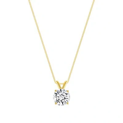 Pre-owned Shine Brite With A Diamond 1.5 Ct Round Real 14k Yellow Gold Simulate Diamond Solitaire Pendant Necklace 18 In White/colorless