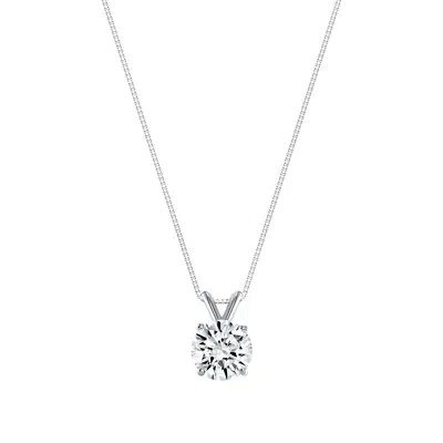 Pre-owned Shine Brite With A Diamond 1.50 Ct Created Diamond Round Real 14k White Gold Solitaire Pendant 18" Boxchain In White/colorless
