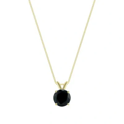 Pre-owned Shine Brite With A Diamond 1.50 Ct Round Cut Black Solid 18k Yellow Gold Solitaire Pendant 18" Necklace