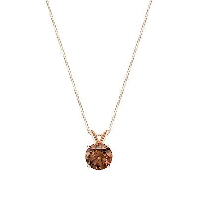 Pre-owned Shine Brite With A Diamond 1.50 Ct Round Cut Brown Solid Real 14k Rose Gold Solitaire Pendant 18" Necklace In Pink