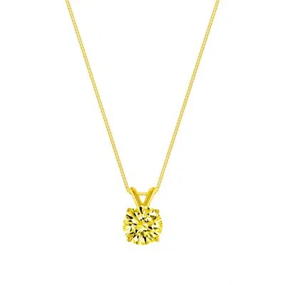 Pre-owned Shine Brite With A Diamond 1.50 Ct Round Cut Canary Solid 18k Yellow Gold Solitaire Pendant 18" Necklace