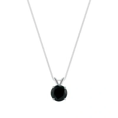 Pre-owned Shine Brite With A Diamond 1.50 Ct Round Cut Created Diamond Black Real 18k White Gold Pendant 18" Necklace