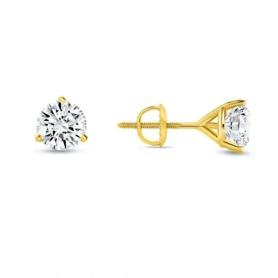 Pre-owned Shine Brite With A Diamond 1.50 Ct Round Cut Earrings Studs Solid 18k Yellow Gold Screw Back Martini In White/colorless