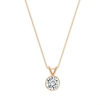 Pre-owned Shine Brite With A Diamond 1.50 Ct Round Cut Solid Real 14k Rose Gold Solitaire Bezel Pendant 18" Necklace In White/colorless