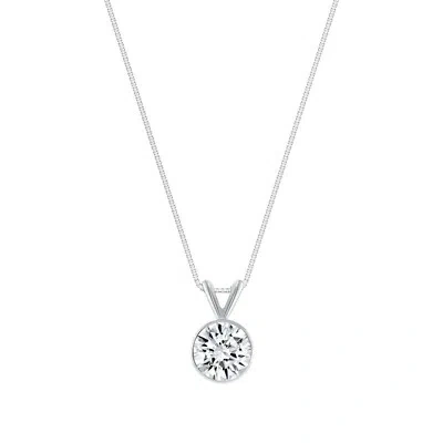 Pre-owned Shine Brite With A Diamond 1.50 Ct Round Cut Solid Real 18k White Gold Solitaire Bezel Pendant 18" Necklace In White/colorless