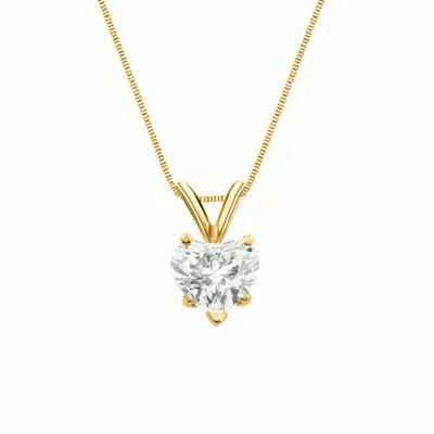 Pre-owned Shine Brite With A Diamond 1.75 Ct Heart Shaped Real Solid 14k Yellow Gold Solitaire Pendant 18" Necklace In White/colorless