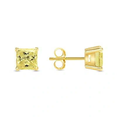 Pre-owned Shine Brite With A Diamond 1.75 Ct Princess Canary Earrings Studs Solid 14k Yellow Gold Push Back Basket