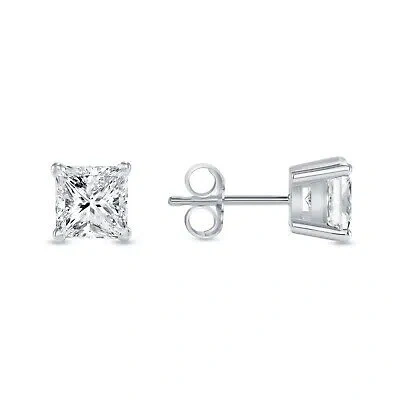 Pre-owned Shine Brite With A Diamond 1.75 Ct Princess Cut Earrings Studs Solid 14k White Gold Push Back Basket In White/colorless