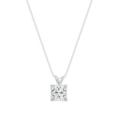 Pre-owned Shine Brite With A Diamond 1.75 Ct Princess Real 14k White Gold Simulate Diamond Solitaire Pendant Necklace In White/colorless