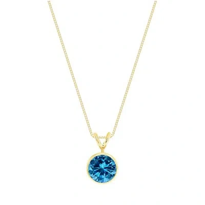 Pre-owned Shine Brite With A Diamond 1.75 Ct Round Blue Solid 14k Yellow Gold Solitaire Bezel Pendant 18" Necklace