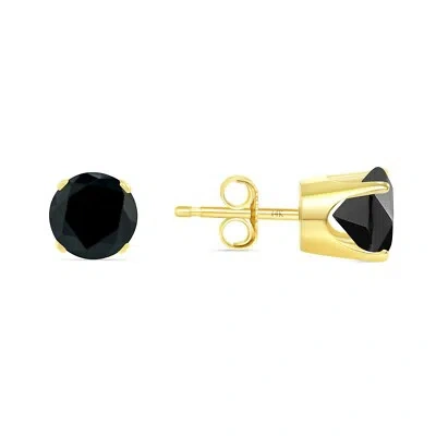 Pre-owned Shine Brite With A Diamond 1.75 Ct Round Cut Black Earrings Crown Set Studs Solid 14k Yellow Gold Push Back In White/colorless