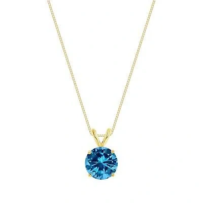 Pre-owned Shine Brite With A Diamond 1.75 Ct Round Cut Blue Solid 18k Yellow Gold Solitaire Pendant 18" Necklace