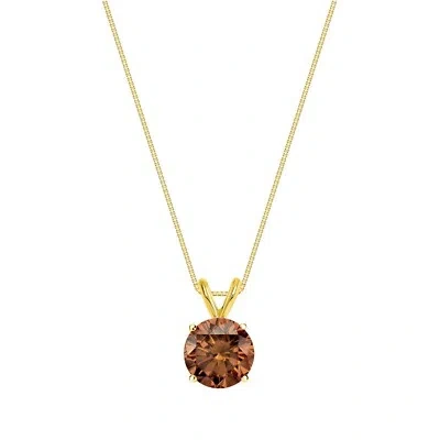 Pre-owned Shine Brite With A Diamond 1.75 Ct Round Cut Brown Solid 18k Yellow Gold Solitaire Pendant 18" Necklace