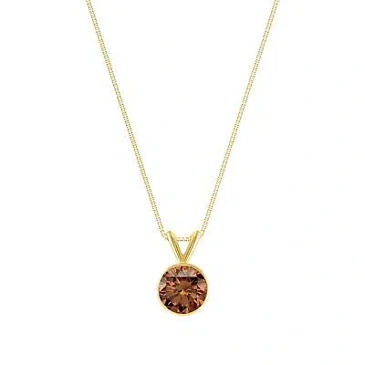 Pre-owned Shine Brite With A Diamond 1.75 Ct Round Cut Brown Solid Real 18k Yellow Gold Bezel Pendant 18" Necklace