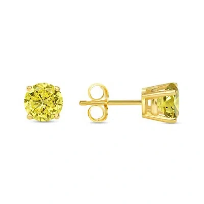Pre-owned Shine Brite With A Diamond 1.75 Ct Round Cut Canary Earrings Studs Solid 18k Yellow Gold Push Back Basket