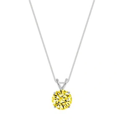 Pre-owned Shine Brite With A Diamond 1.75 Ct Round Cut Canary Solid 18k White Gold Solitaire Pendant 18" Necklace