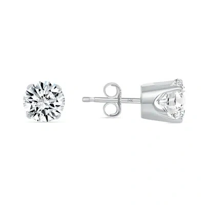 Pre-owned Shine Brite With A Diamond 1.75 Ct Round Cut Earrings Crown Set Studs Real Solid 14k White Gold Push Back In White/colorless