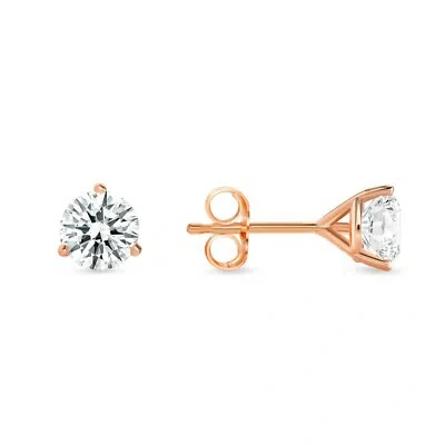 Pre-owned Shine Brite With A Diamond 1.75 Ct Round Cut Earrings Studs Solid Real 14k Rose Gold Push Back Martini In White/colorless