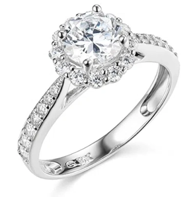 Pre-owned Shine Brite With A Diamond 1.95 Ct Round Cut Halo Engagement Wedding Promise Ring Solid 14k White Gold In White/colorless
