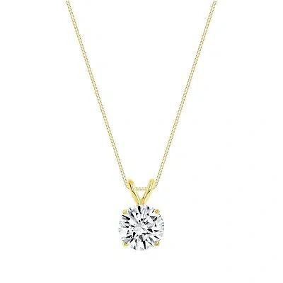 Pre-owned Shine Brite With A Diamond 2 Ct Created Diamond Round Cut Real 14k Yellow Gold Necklace Pendant 18" Chain In White/colorless
