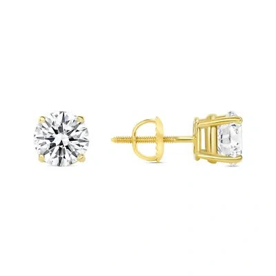 Pre-owned Shine Brite With A Diamond 2 Ct Round Real 14k Yellow Gold Simulate Diamond Earrings Studs Basket Screwback In White/colorless