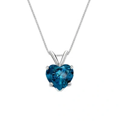 Pre-owned Shine Brite With A Diamond 2 Ct Heart Shaped Blue Real Solid 14k White Gold Solitaire Pendant 18" Necklace